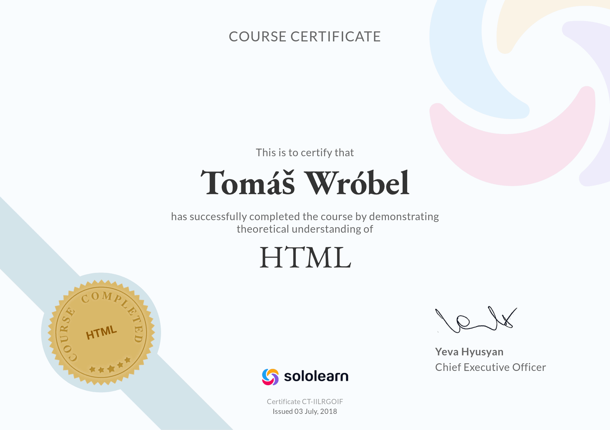 HTML Certificate